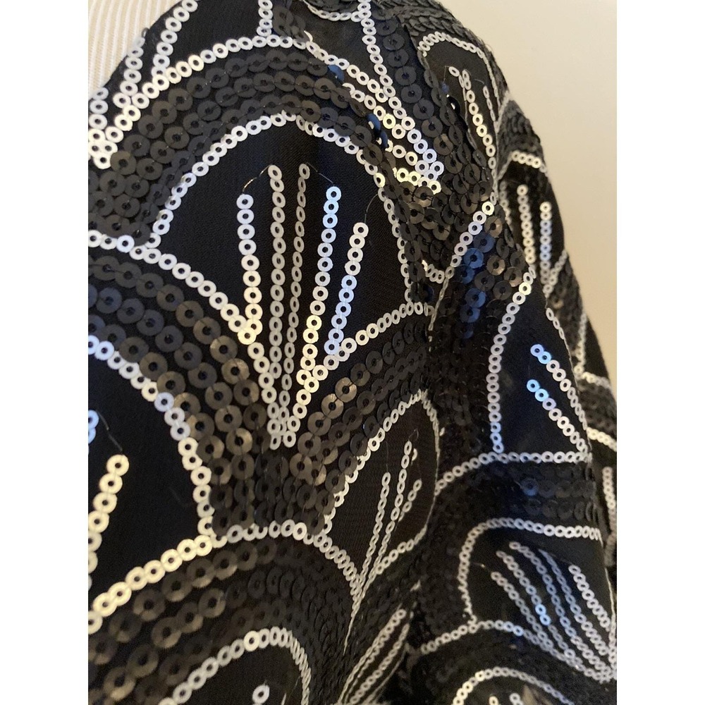 Y2k Vtg Cremieux shirt Black White Sequin Sz M Whimsigoth Grannycore - Picture 3 of 13